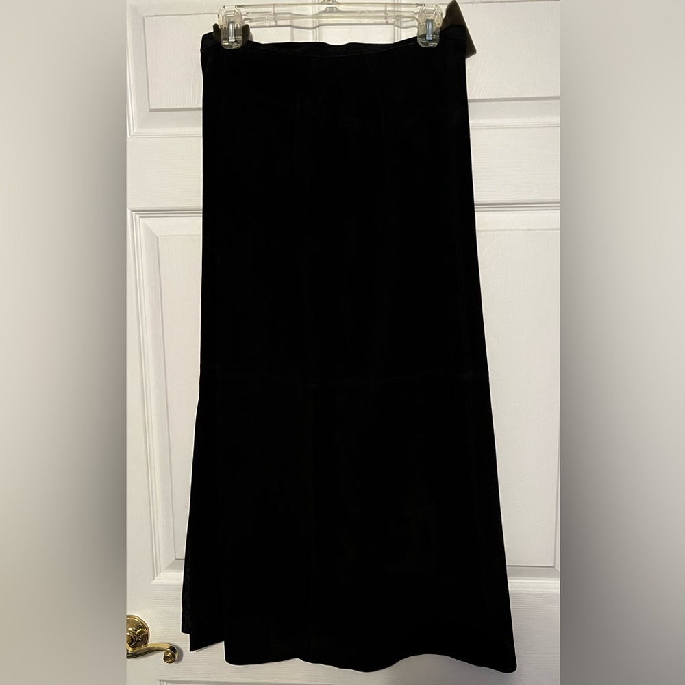 Size 12 black suede long skirt .With leg slit on side